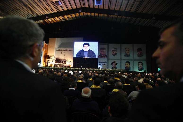 Líder do Hezbollah Nasrallah faz discurso a apoiadores. 30/01/2015.