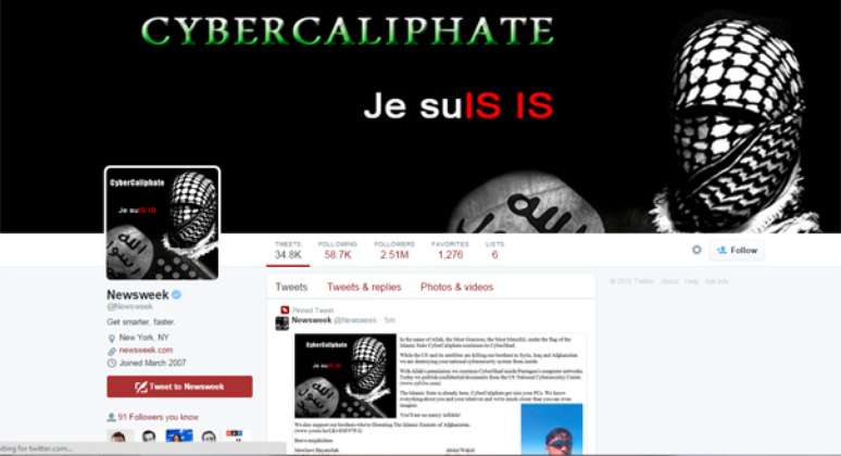 Newsweek removeu o banner "cibercalifado" e os tweets e retomou o controle da conta em 14 minutos, segundo a revista