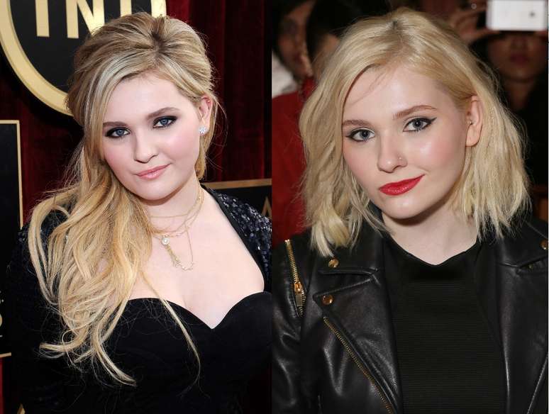 Abigail Breslin com o novo corte de cabelo durante a semana de moda de Nova York