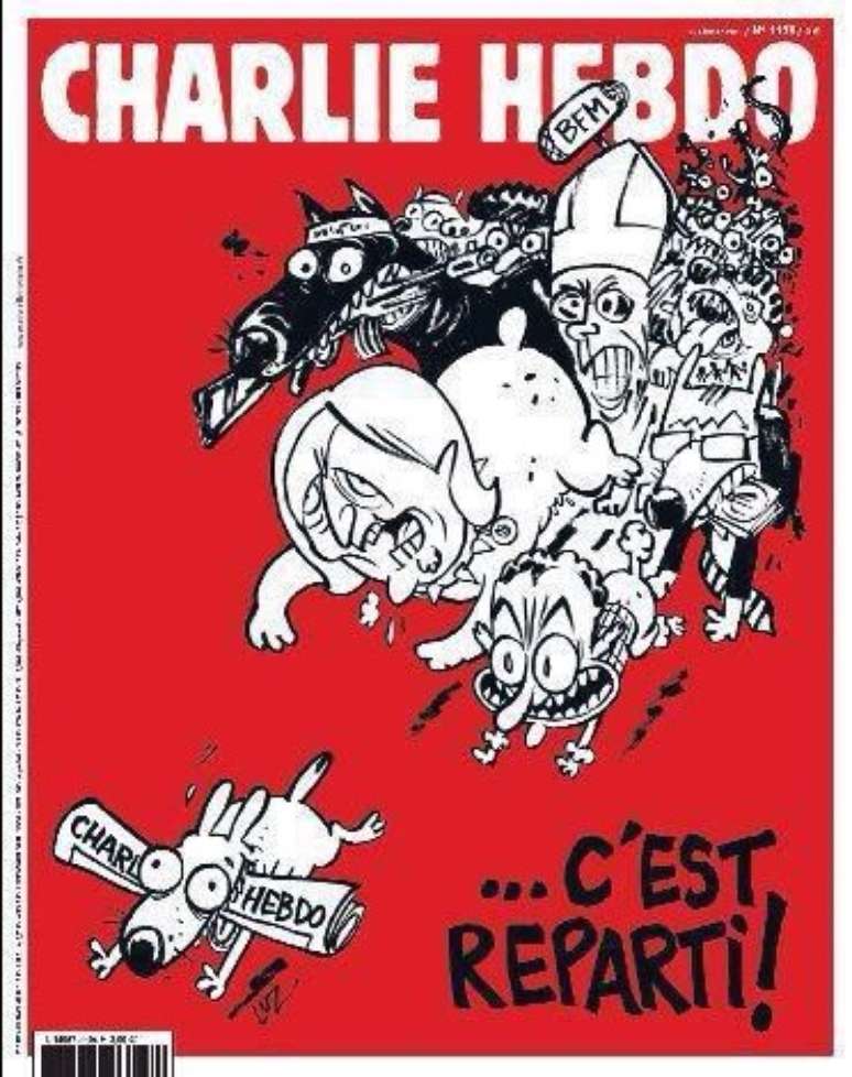 Capa de Charlie Hebdo traz diversos personagens na capa, entre eles o Papa