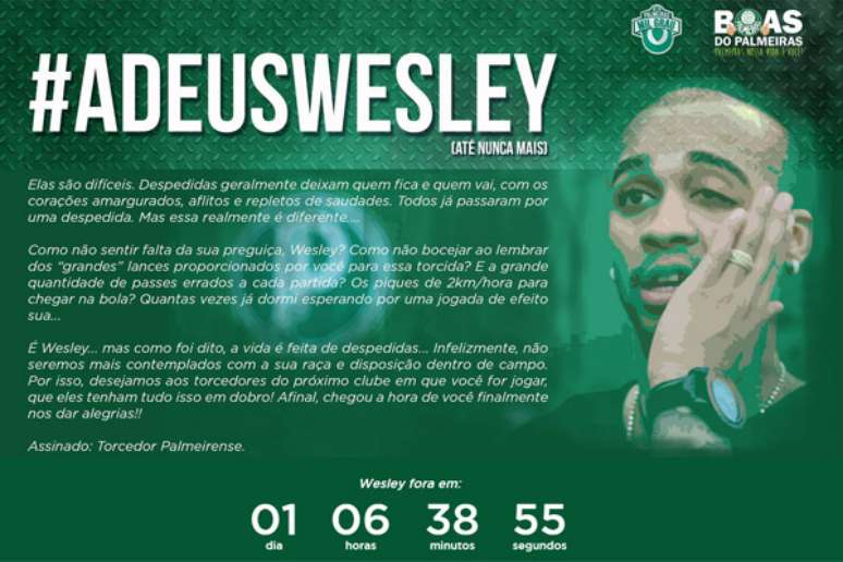 <p>Afastado desde o início do ano, Wesley tem seu contrato com o Palmeiras encerrado nesta sexta-feira</p>