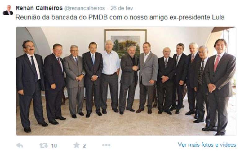 <p>Renan e Cunha em reunião com o e-xpresidente Lula no mês passado</p>