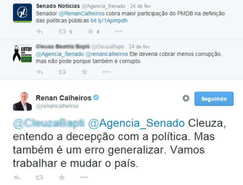 Renan e Cunha esbanjam simpatia. Pelo menos no Twitter