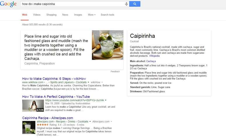 <p>Mesmo a nossa caipirinha pode ser achada no sistema de buscas, porém com instruções apenas em inglês</p>