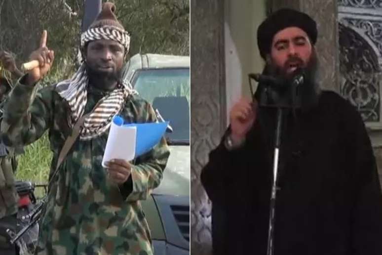 <p>Líder do Boko Haram, Abubakar Shekau, ao lado do líder do Estado Islâmico, Abu Bakr al-Baghdadi</p>