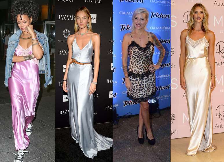 Rihanna, Candice Swanepoel, Clara Aguilar e Rosie Huntington-Whiteley com seus 'vestidos camisola'