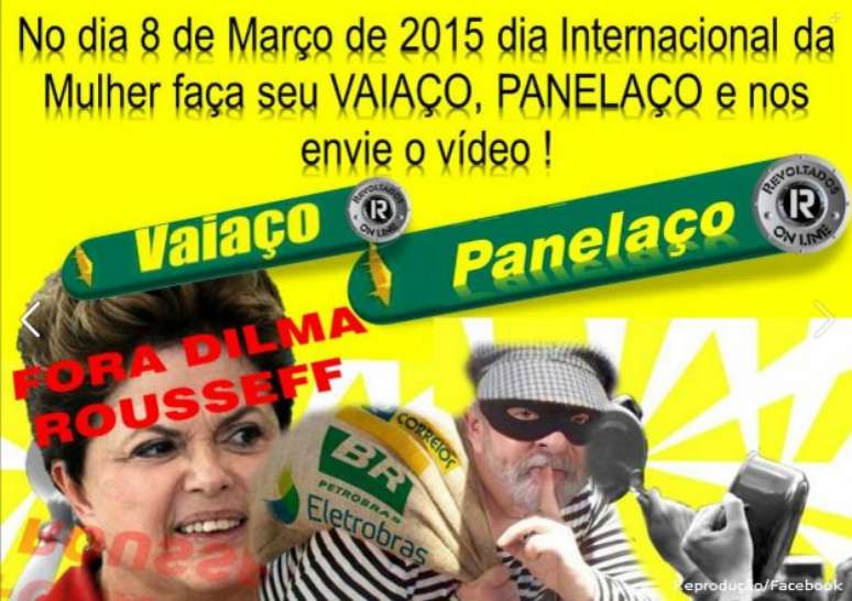 Uma das montagens utilizadas para convocar o panelaço que ocorreu durante o pronunciamento da presidente Dilma Rousseff no Dia Internacional da Mulher