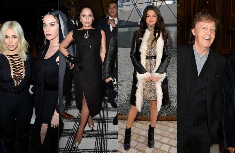 Kim Kardashian, Katy Perry, Lady Gaga, Selena Gomez e Paul McCartney estiveram entre os convidados das primeiras filas dos desfiles de Paris na última semana