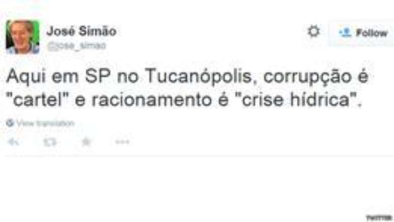 <p><strong>José Simão, colunista:</strong> "Aqui em SP no Tucanópolis, corrupção é 'cartel' e racionamento é 'crise hídrica'."</p>
