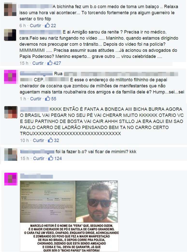 Comentários feitos em uma das fotos de Marcelo no Facebook