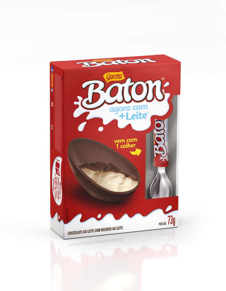 A Garoto lança o Ovo Baton de Colher, de 73 g, com casca de chocolate ao leite e recheio cremoso ao leite. Informações: www.garoto.com.br