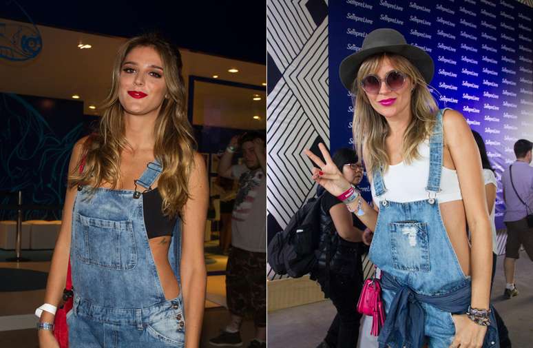 Rafa Brites e Ellen Jabour aderiram ao combo macac&atilde;o jeans, top e t&ecirc;nis