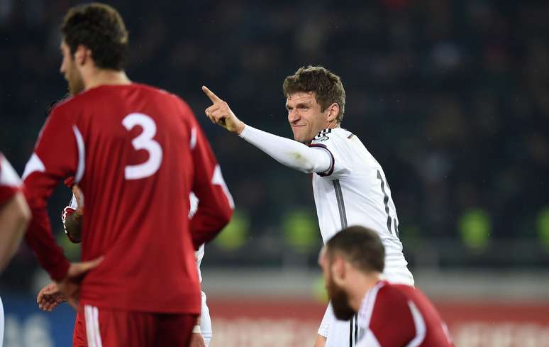 Thomas Müller comemora após fazer o segundo gol da Alemanha