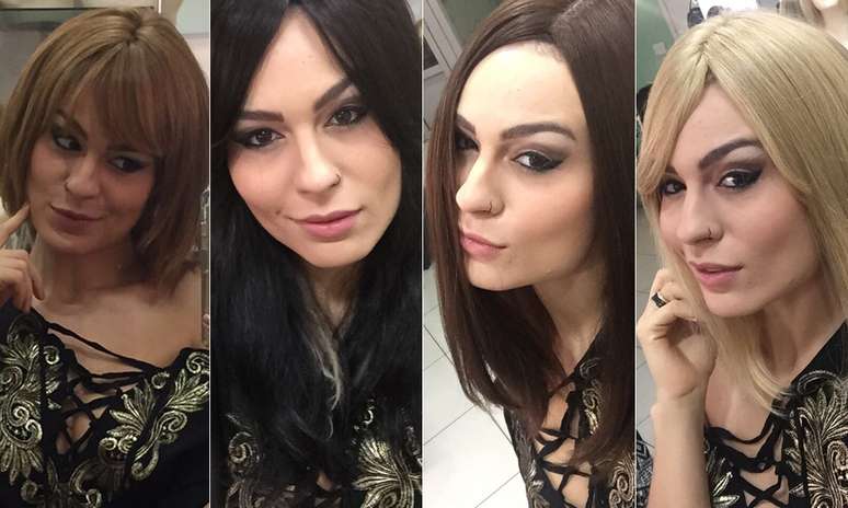 Fernanda Lacerda experimenta v&aacute;rios tipos de perucas