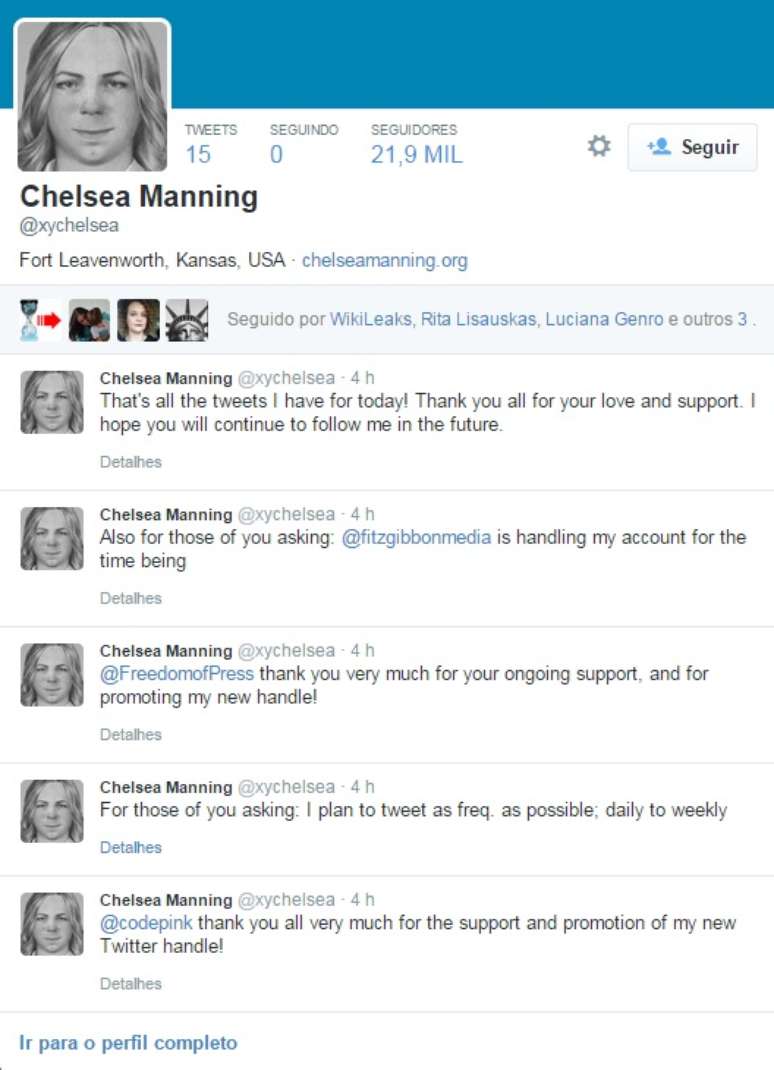 <p>Resumo do perfil de Chelsea Manning no Twitter</p>