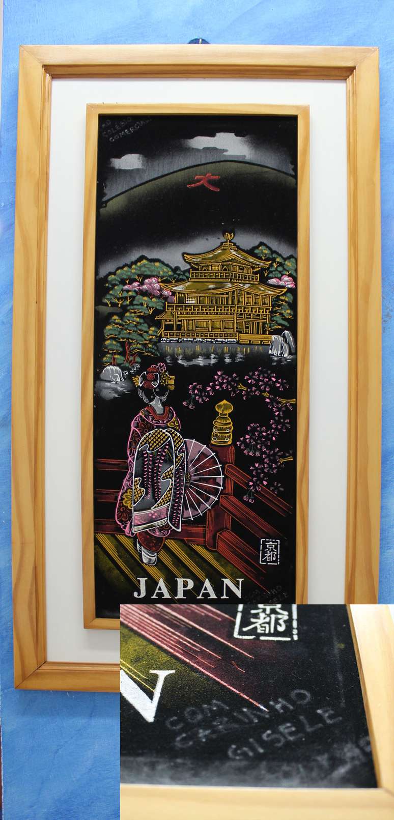 Quadro que a modelo trouxe de presente para os professores depois de viagem ao Japão