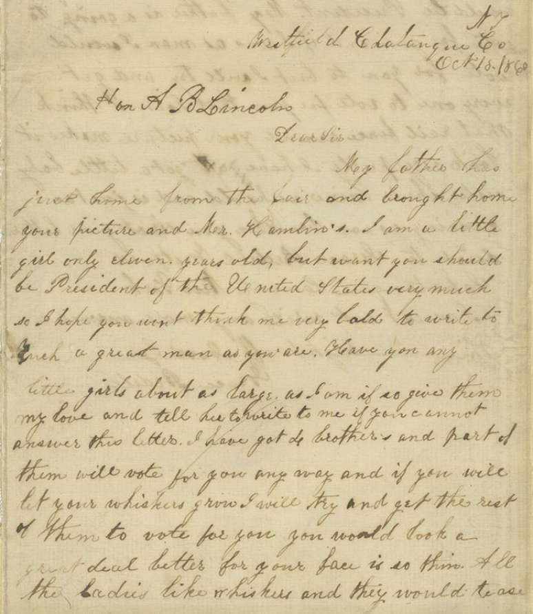 Carta escrita por Grace a Lincoln, em 15 de outubro de 1860