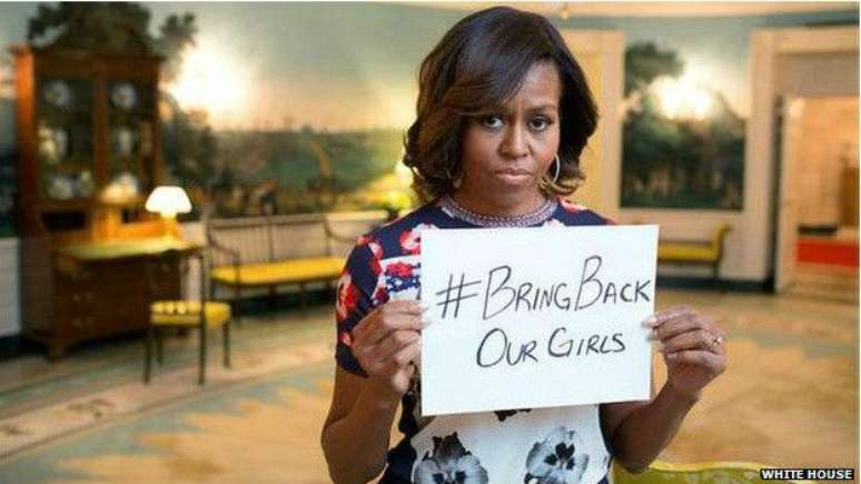 A primeira-dama dos EUA, Michelle Obama, endossou a campanha pedindo a libertação das meninas
