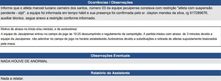 O árbitro Flávio Henrique Coutinho Teixeira, de Minas Gerais, faz a observação sobre a irregularidade do zagueiro Luciano