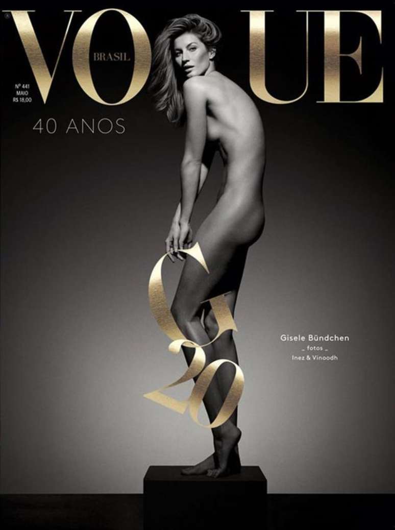 Gisele posou nua para a capa da edição especial da Vogue Brasil em comemoração os 20 anos de sua carreira