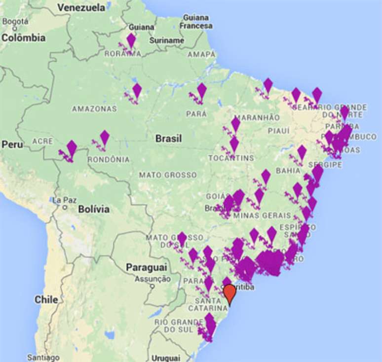 Mapa presente no site oficial do grupo mostra as cidades (marcadas com desenhos de pipas) que participarão dos atos