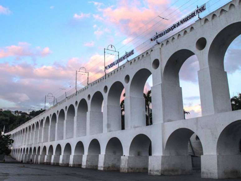 Intervenção nos Arcos da Lapa, no Rio de Janeiro