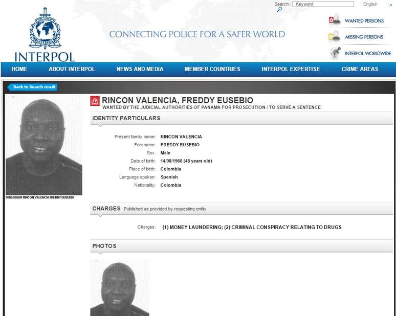 Rincón voltou a ser procurado pela Interpol