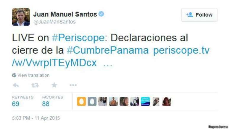  Na vanguarda, presidente colombiano foi o primeiro do mundo a usar aplicativo que transmitiu Cúpula das Américas ao vivo pelo Twitter