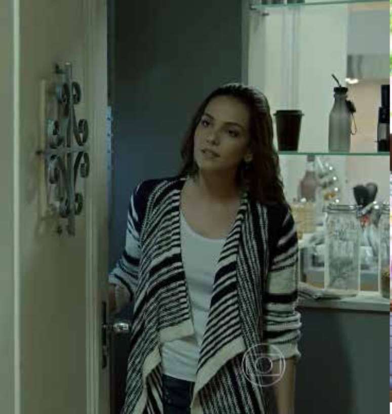 O cardigã listrado da Cris (Tainá Müller), de 'Babilônia', é da Rudge Marie. Preço: R$ 345. Informações: (21) 3322-6157