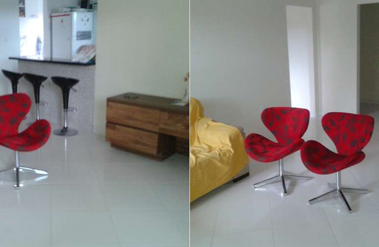 Arquiteta diz que sala da usu&aacute;ria Monica est&aacute; branca demais e sugere pintar as paredes de cinza e laca amarela para dar mais vida ao ambiente