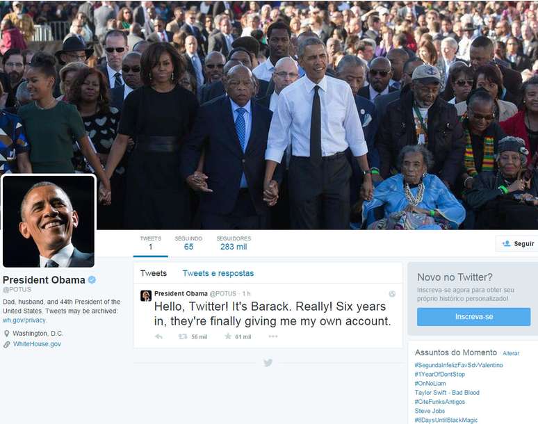 Obama postou mensagem aos seguidores