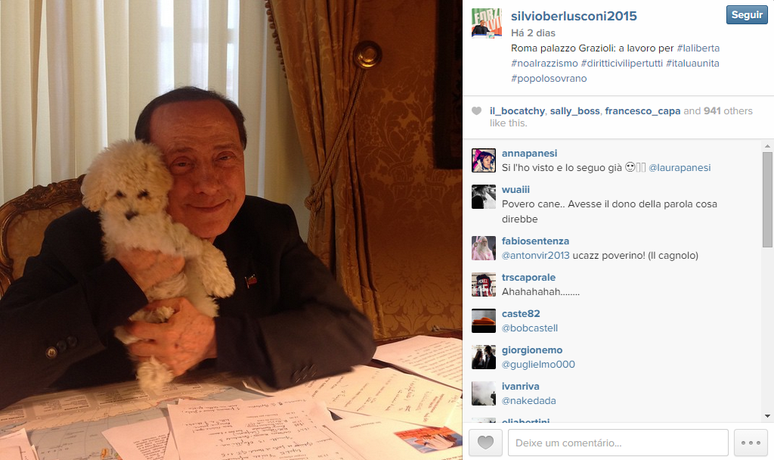 Silvio Berlusconi já postou mais de 60 fotos em seu primeiro dia no Instagram
