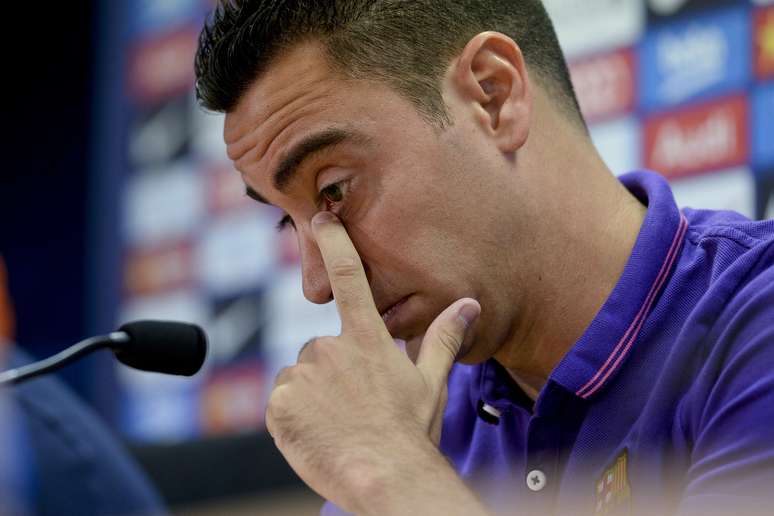 Xavi se emocionou na entrevista coletiva realizada nesta quinta-feira