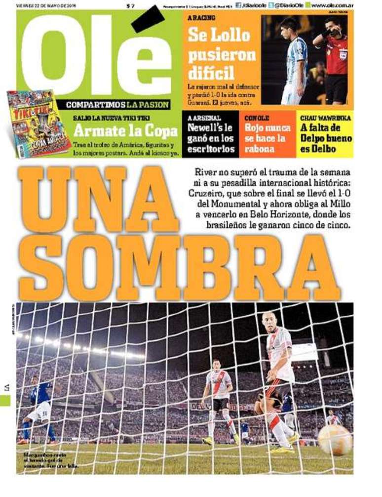 Capa do Olé desta sexta; para argentinos, guerra com Boca prejudicou River Plate