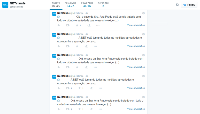 No Twitter, Net responde usu&aacute;rios e dizque est&aacute; acompanhando a apura&ccedil;&atilde;o do caso
