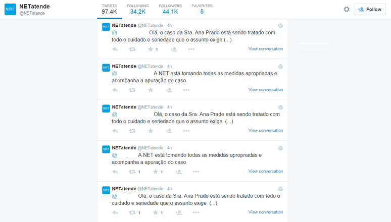No Twitter, Net responde usuários e dizque está acompanhando a apuração do caso