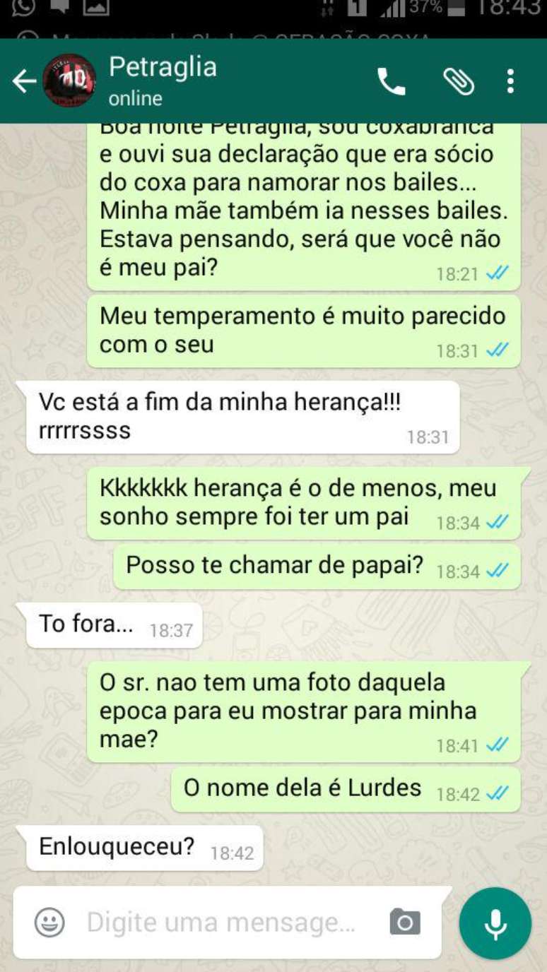 Petraglia conversa com torcedor coxa-branca em aplicativo