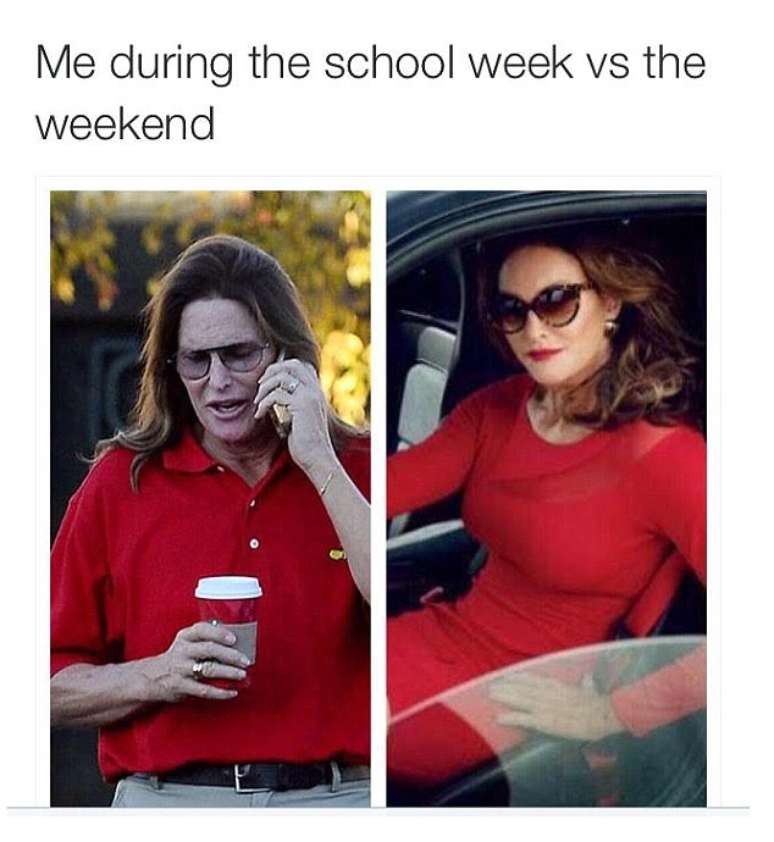 "Eu durante a semana na escola x no fim de semana"