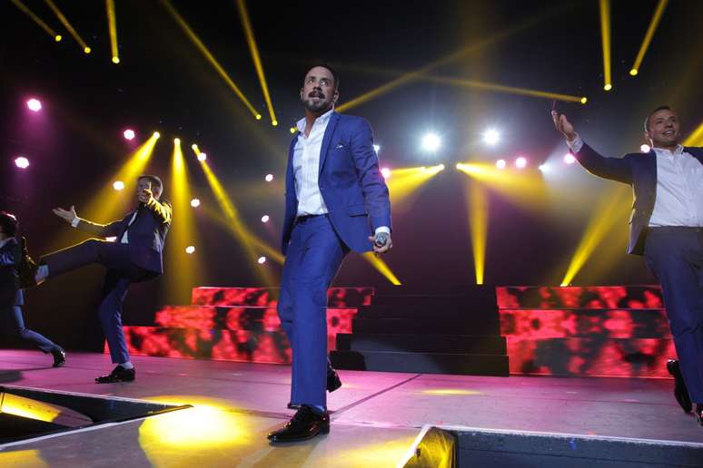 Backstreet Boys durante primeiro show da turn&ecirc; "In a World Like This", no Citibank Hall, Rio de Janeiro. Eles voltam a se apresentar no mesmo local na quinta-feira (11). A s&eacute;rie de apresenta&ccedil;&otilde;es continua hoje em Belo Horizonte, na sexta-feira e no s&aacute;bado em S&atilde;o Paulo e dia 15 em Porto Alegre. 