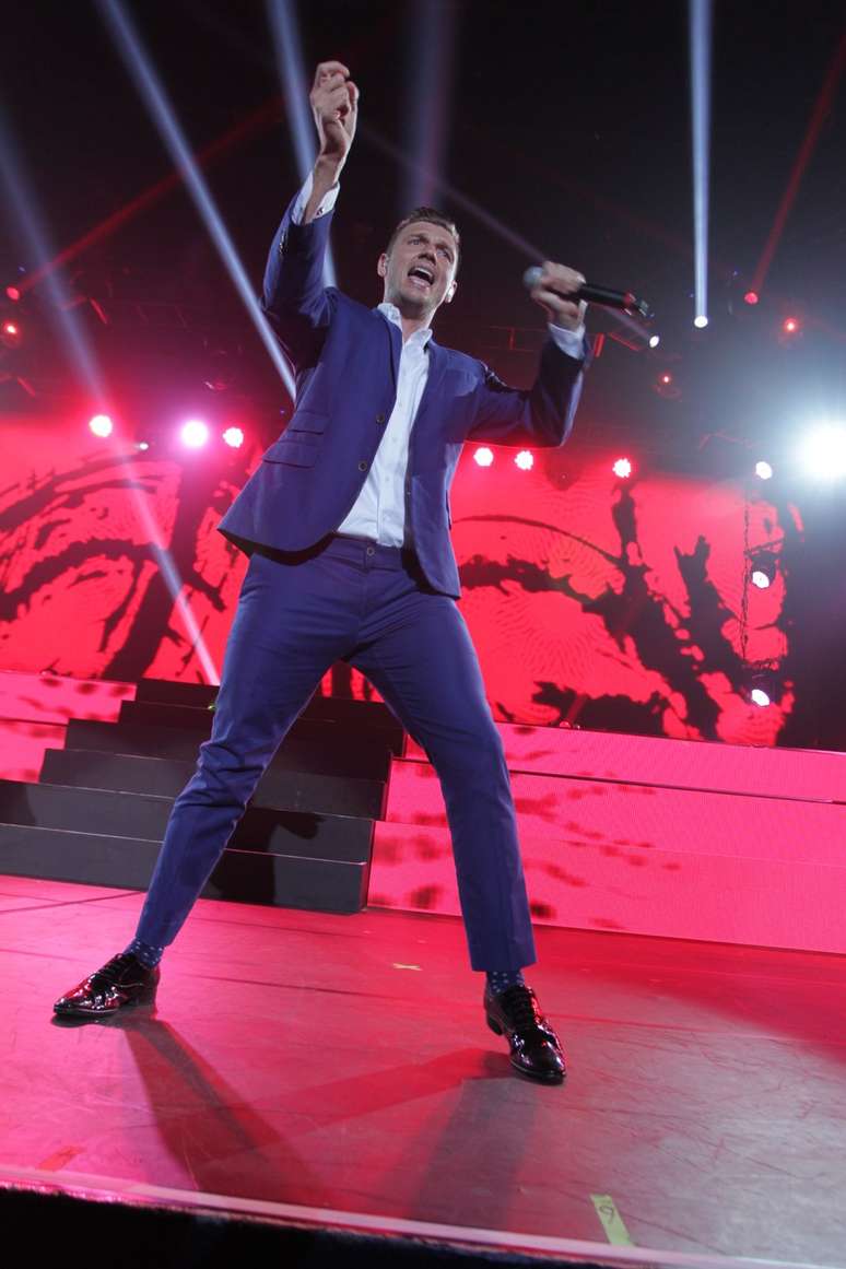 Backstreet Boys durante primeiro show da turn&ecirc; "In a World Like This", no Citibank Hall, Rio de Janeiro. Eles voltam a se apresentar no mesmo local na quinta-feira (11). A s&eacute;rie de apresenta&ccedil;&otilde;es continua hoje em Belo Horizonte, na sexta-feira e no s&aacute;bado em S&atilde;o Paulo e dia 15 em Porto Alegre. 