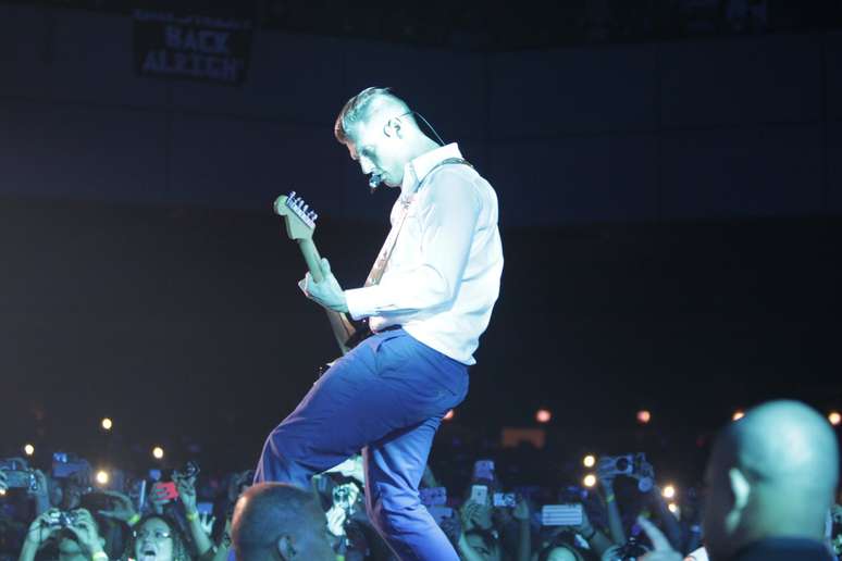 Backstreet Boys durante primeiro show da turn&ecirc; "In a World Like This", no Citibank Hall, Rio de Janeiro. Eles voltam a se apresentar no mesmo local na quinta-feira (11). A s&eacute;rie de apresenta&ccedil;&otilde;es continua hoje em Belo Horizonte, na sexta-feira e no s&aacute;bado em S&atilde;o Paulo e dia 15 em Porto Alegre. 