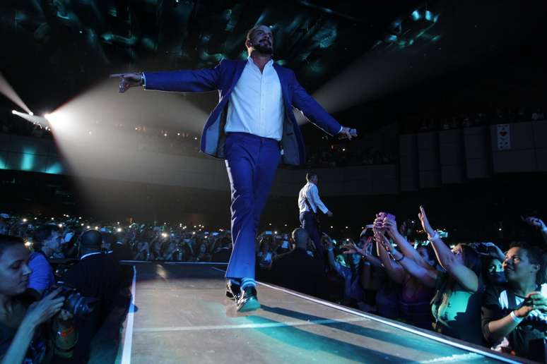 Backstreet Boys durante primeiro show da turn&ecirc; "In a World Like This", no Citibank Hall, Rio de Janeiro. Eles voltam a se apresentar no mesmo local na quinta-feira (11). A s&eacute;rie de apresenta&ccedil;&otilde;es continua hoje em Belo Horizonte, na sexta-feira e no s&aacute;bado em S&atilde;o Paulo e dia 15 em Porto Alegre. 