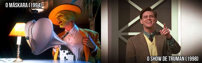 Ator canadense Jim Carrey em O Maskara (à esq.) e em O Show de Truman