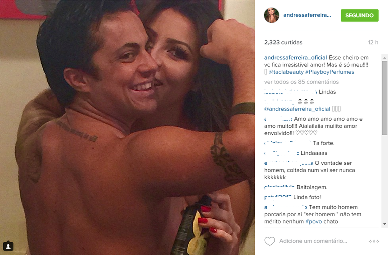 Foto no Instagram de Andressa Ferreira, que posa com a namorada Thamy Miranda (de costas), causa polêmica e comentários ofensivos