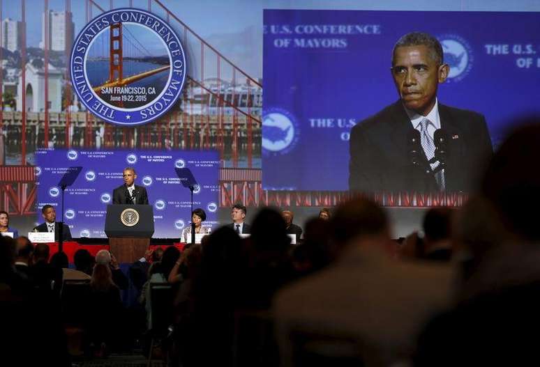 Presidente dos Estados Unidos, Barack Obama, discursa durante conferência com prefeitos em San Francisco, nesta sexta-feira. 19/06/2015