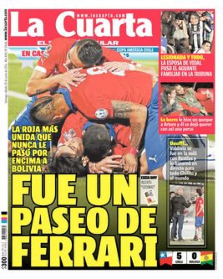 Capa do La Cuarta exalta a Ferrari chilena