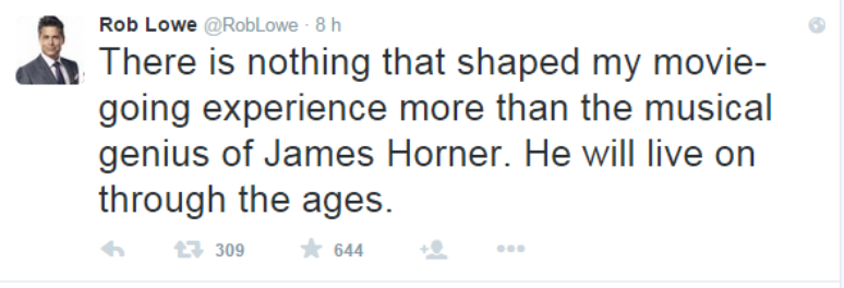 O ator Rob Lowe lamenta a morte do compositor em sua conta do Twitter