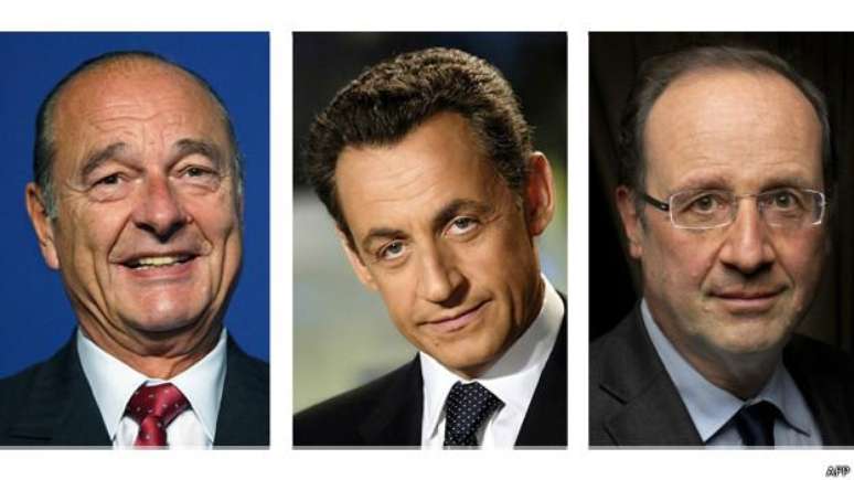 Documentos divulgados pelo Wikileaks indicam que os EUA espionaram em Jacques Chirac (E), Nicolas Sarkozy e François Hollande