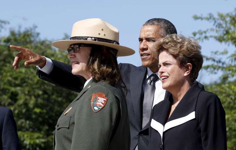 Obama e Dilma no memorial de Martin Luther King em Washington. 29/06/2015