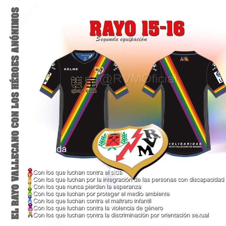 Novo uniforme do Rayo Vallecano apoia diversas causas 